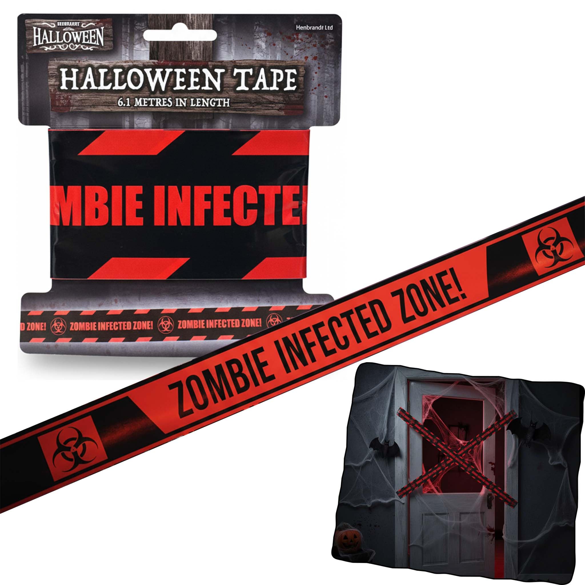 Hovuk Zombie Infected Zone! Halloween Fright Tape 6.1Mx7cm, Zombie Infected Zone Banner With Bold Red Text, Scary Caution Tape For Haunted House, Party Entrance & Yard Decorations