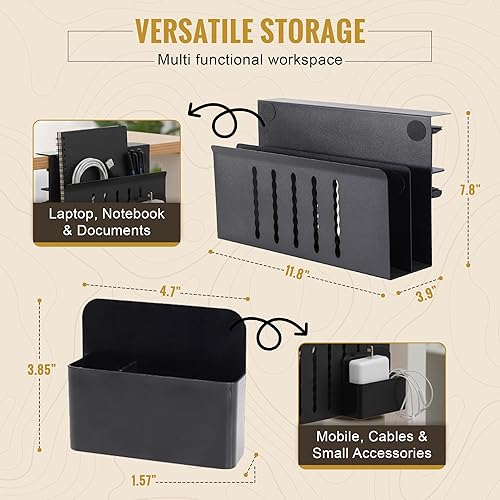 Miniatura 3 de Almacenamiento lateral de escritorio, organizador de escritorio lateral de acero, soporte para portátil con abrazadera en soporte magnético para