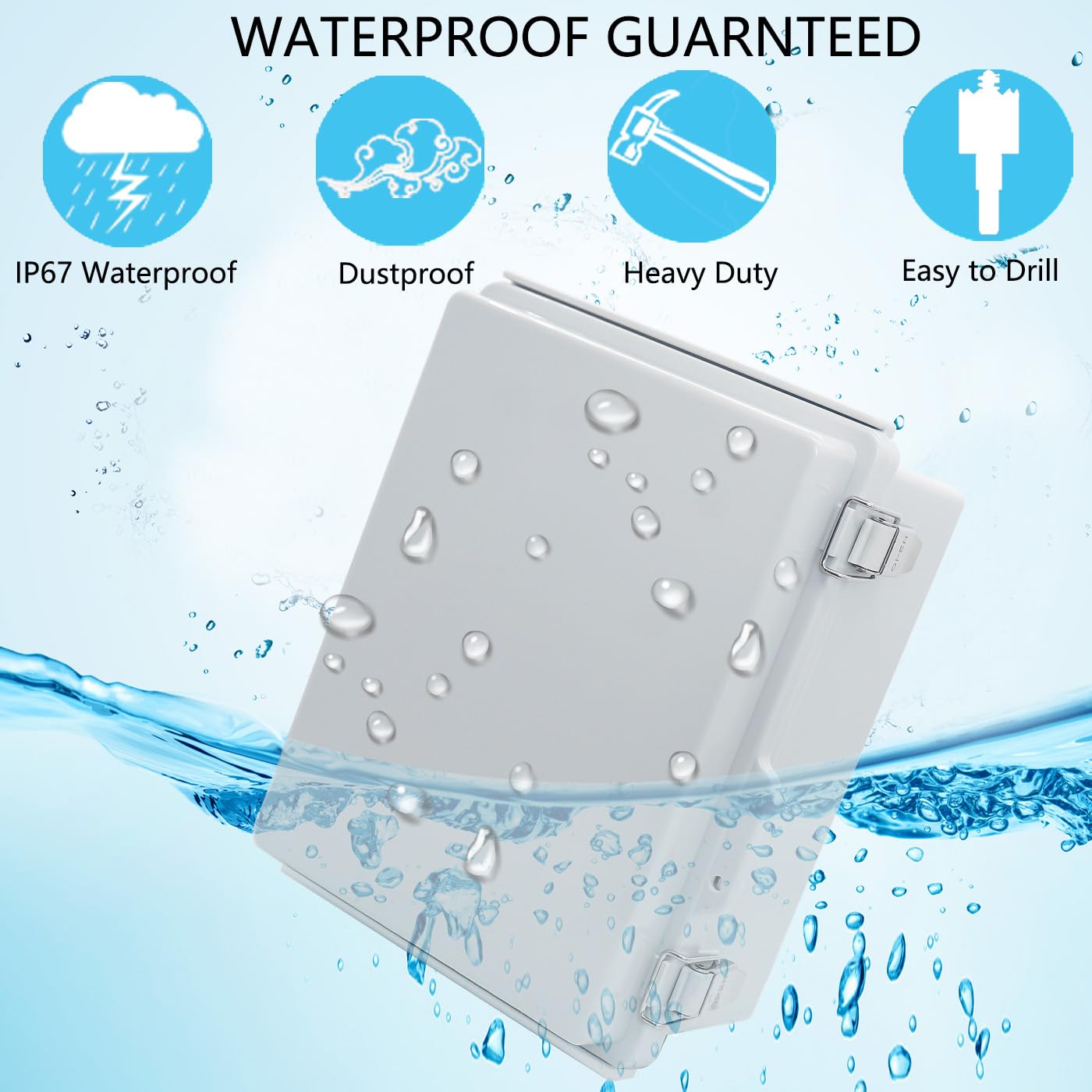 Waterproof Junction Box, ABS Plastic Electrical Box with Stainless Steel Latch, Hinged Cover Electric Project Enclosure Box with Mounting Plate, Wall Brackets,Clear 15.7"x11.8"x7.1