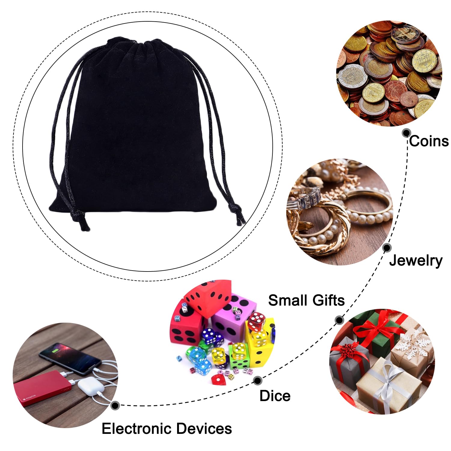 20 Sacchetti Portagioie In Velluto Nero Con Coulisse – 15x19cm – Per Bomboniere, Regali, Caramelle E Accessori