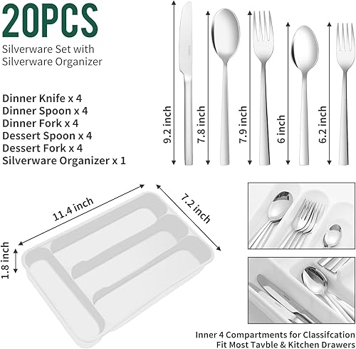 Miniatura 2 de PERHOME Juego de cubiertos de 48 piezas con bandeja, juego de cubiertos de acero inoxidable para 8, juegos de utensilios de comer para cocina,