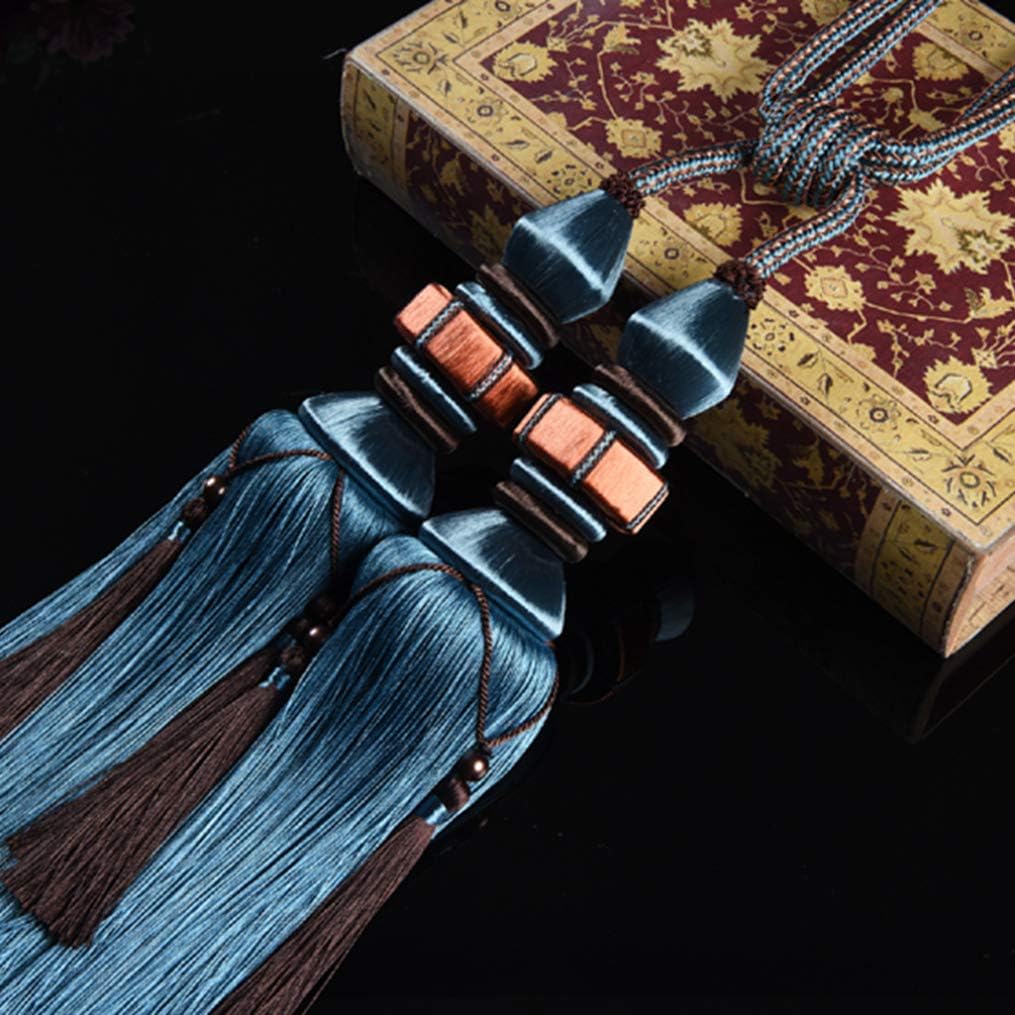 Curtain Tiebacks,Curtain Ties for Drapes,1 Pair Luxury European Curtain Tassel Tieback Elegant Window Drapery Holdback for Thick Curtain Living Room Bedroom Win(Blue OneSize)