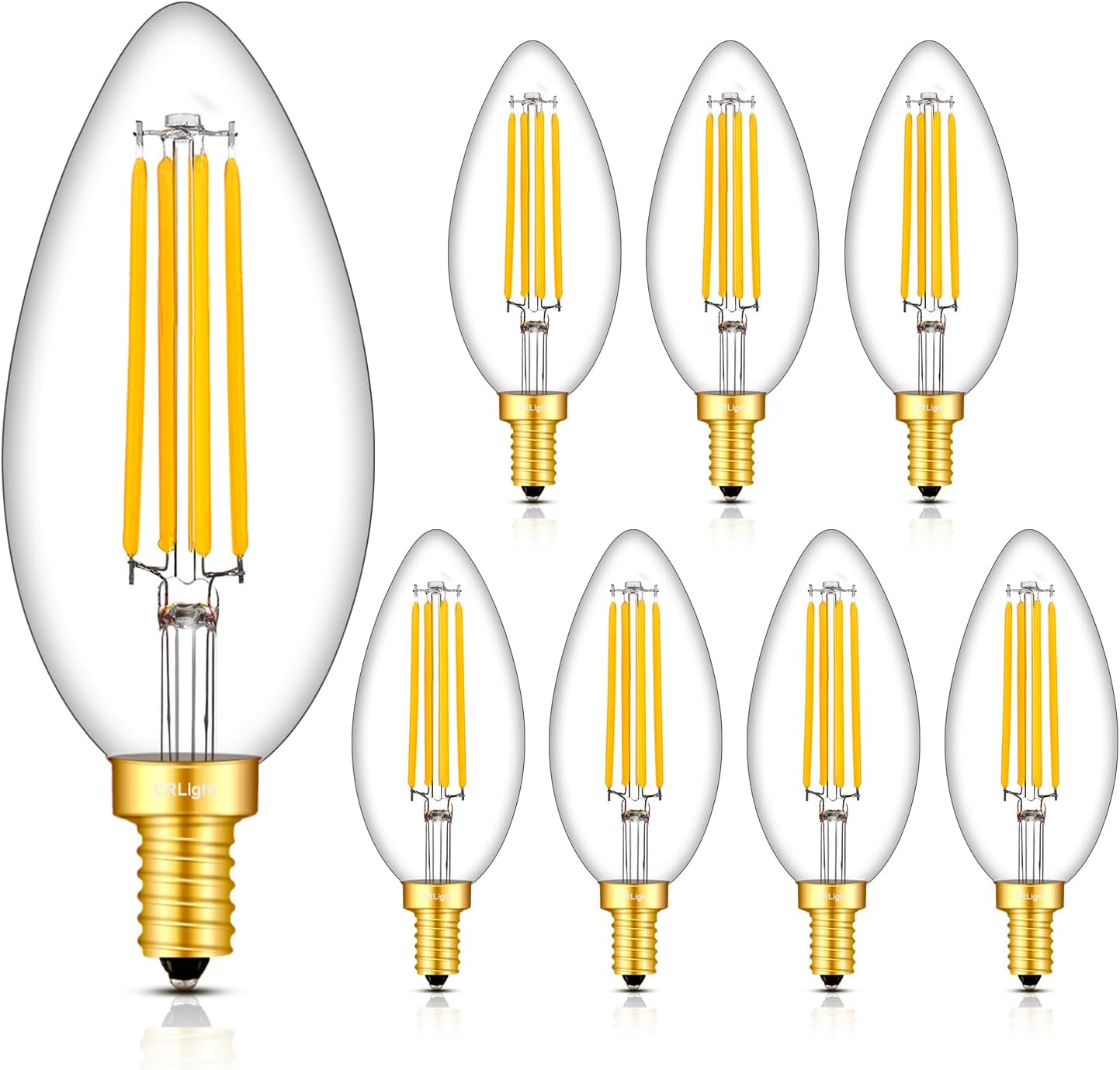 CRLight Dimmable LED Candelabra Bulbs 6W 700LM 70W Equivalent, E12 Base, LED Light Bulbs 2700K Warm White Vintage Style, B17 Clear Glass for Chandelier, Ceiling Fan, Sconce, Home & Room Decor, 8 Pack