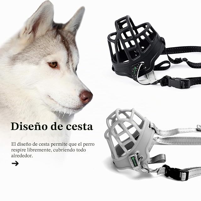 Foto 5 de 6 de ILEPARK Bozal de Canasta para Perros, Perro Bozal, Respirable Boca Cubierta Y Ajustable Correa, Evitar Morder