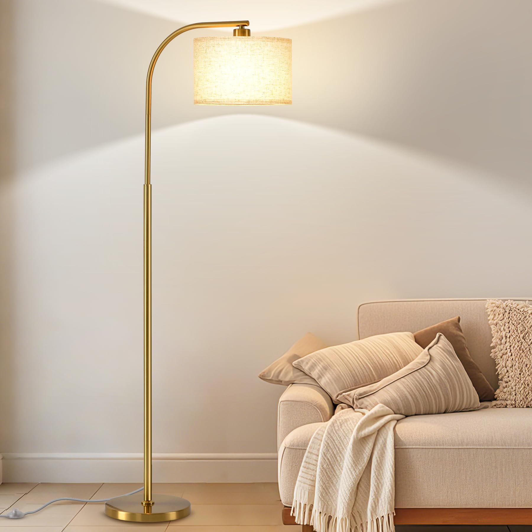 Photo 1 of KQW Gold Floor Lamp with Fabric Shade, 65-inch