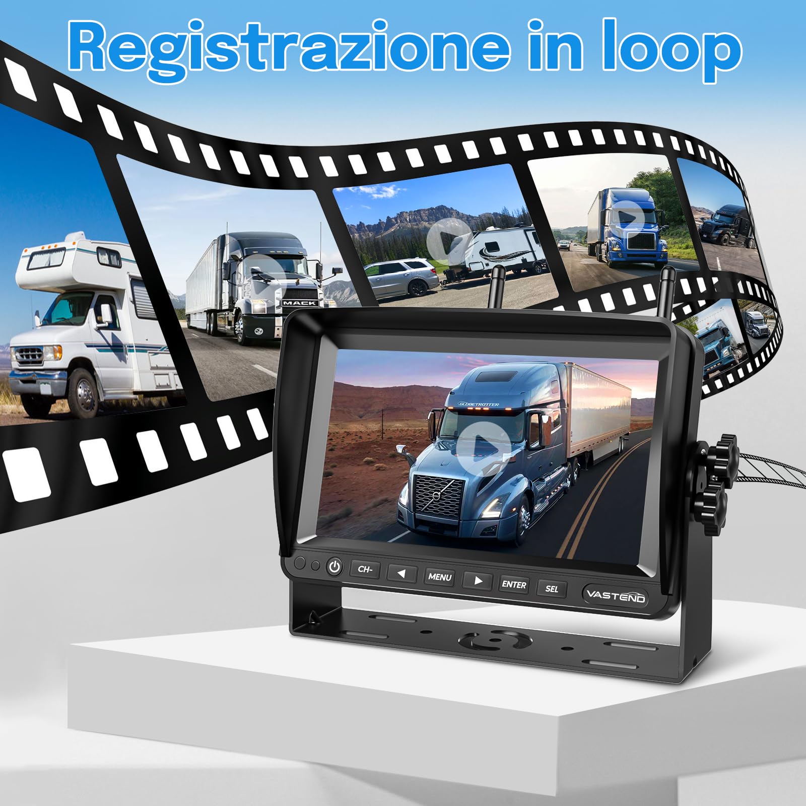 Telecamera Posteriore Senza Fili per Auto, 7 Pollici Monitor con 1080P Impermeabile IP69, Segnali Digitali Stabili, Grandangolare 170°, per Camper, Camion, Roulotte(VE-7A)