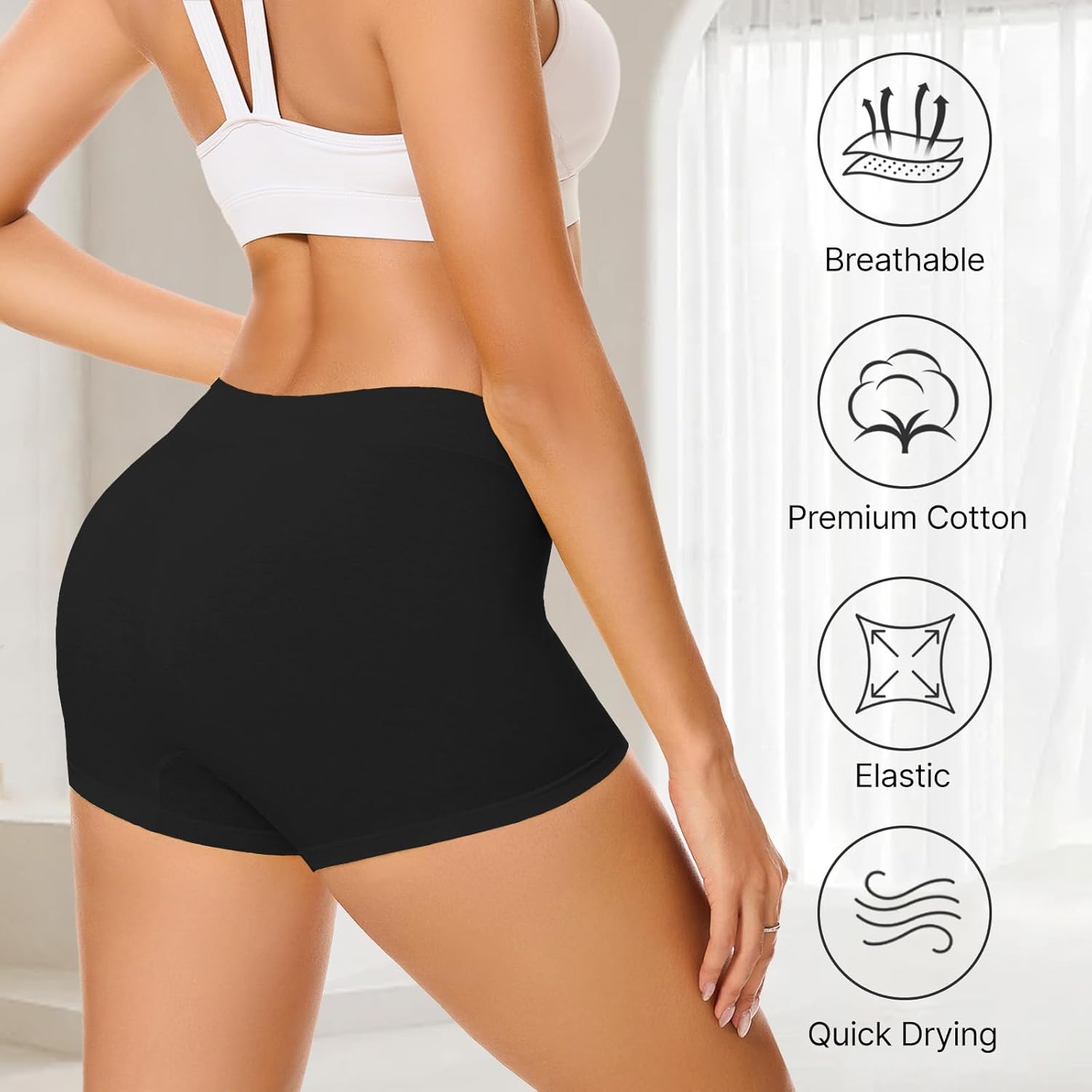 Migbean Boy Shorts Underwear for Women Cotton Panties Mid Waisted Boxer Briefs Breathable Underwear Multipack 4 Pack - Image 6