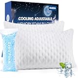 Cooling Side Sleeper Pillow for Neck and Shoulder Pain&comma; Luxury Shredded Memory Foam Pillows for Sleeping&comma; Firm Bed Pillows Queen Size Set of 2- Adjustable Queen Size- Washable Cover Original White