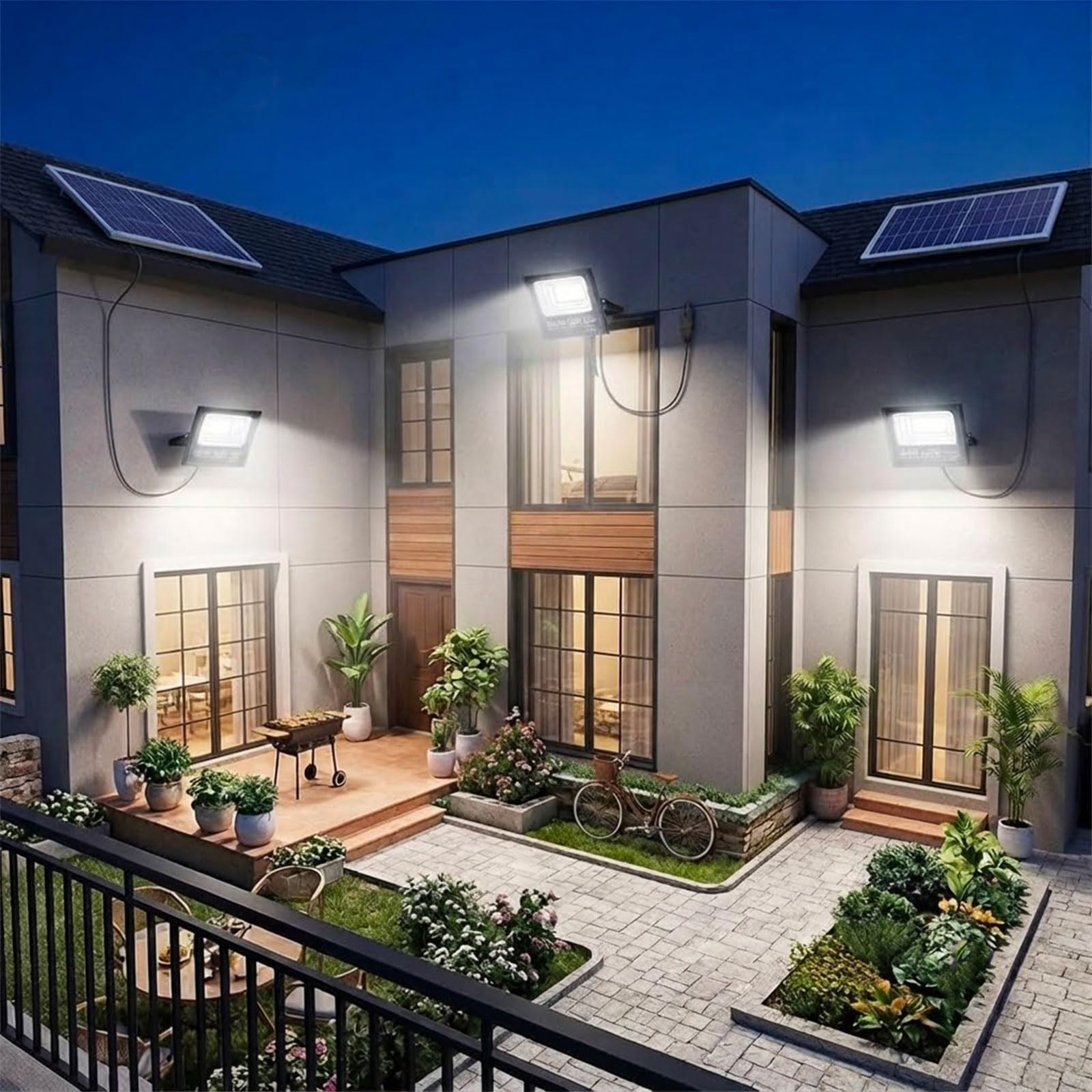 Faro Solare LED 800W con Pannello Solare, Luce Esterno 6500K Ultra Potente, Sensore Crepuscolare Automatico, Telecomando, IP66 Impermeabile, Faretto da Esterno per Giardino, Cortile, Strada