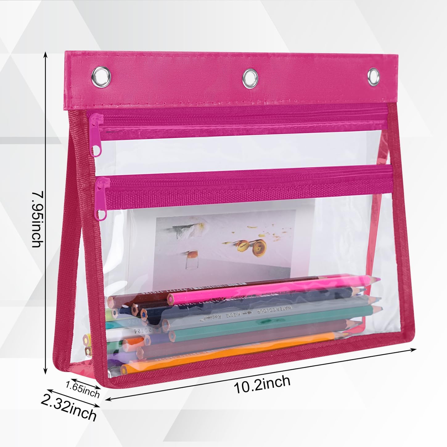 YoeeJob 6 Pack Zipper Pencil Pouches for 3 Ring Binder, 1.5 Inch Expandable with 2 Pockets and Clear Window for School and Office（Colorful） - Image 2