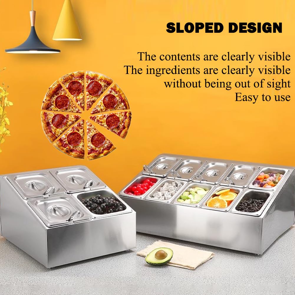 Contenedor para Condimentos De Pizza con Tapa, Contenedor De Exhibición De Servicio De Alimentos para Mostrador, Accesorios para Horno De Pizza, Caja para Condimentos De Frutas,10 Grid