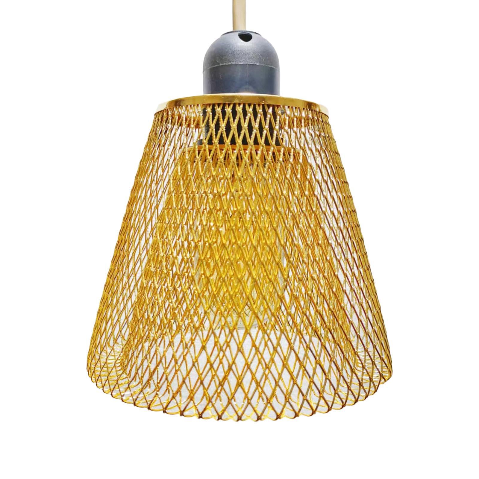 Mophrati Gold Trapezoid Cozy Handwoven Rustic Ceiling Hanging Light Shades Stylish Metal Woven Lampshade For Cafes Pendant Light Shade Is Made Of Metal Materials Kitchen,