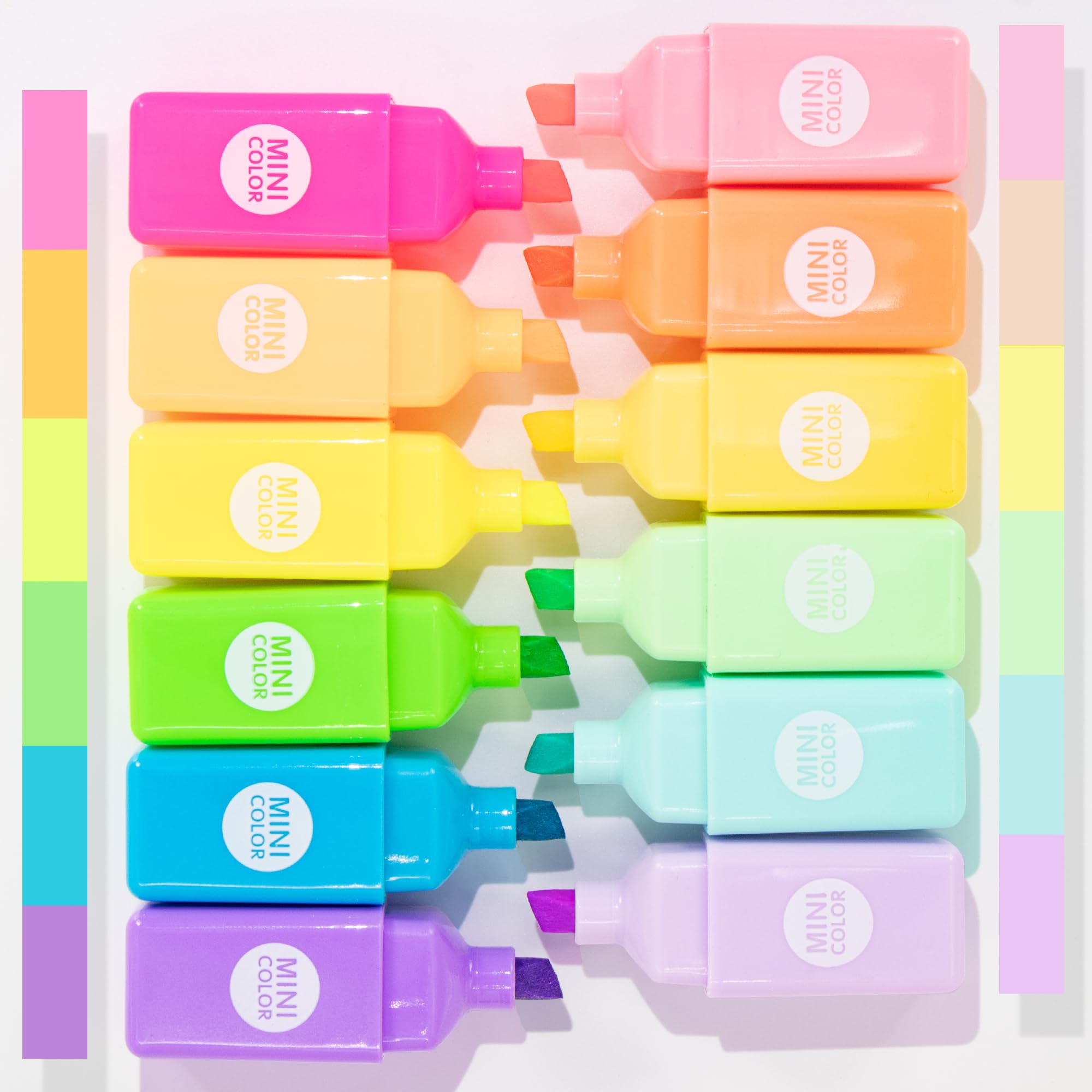 BONACE 12 Pcs Rabtti Shape Cute Mini Highlighters Pen Pastel Color Highlighters Assorted Colors Chisel Tip Kawaii Kids Gift Highlighter Marker