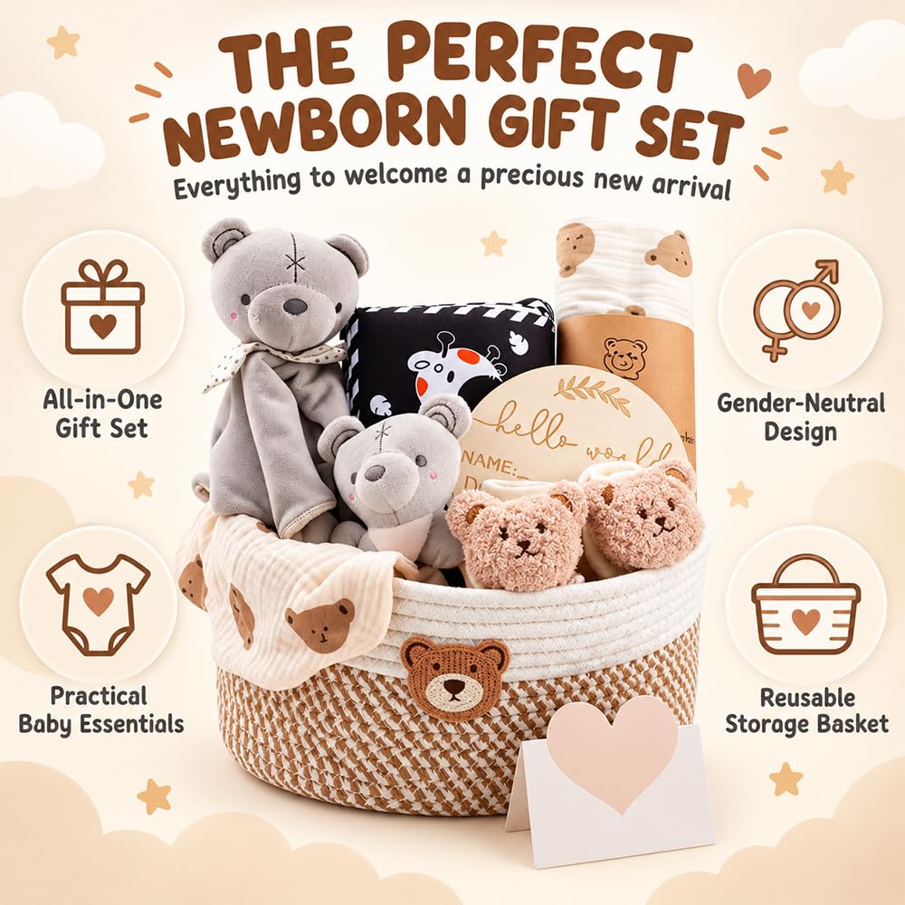 Cestino regalo per neonati, 9 in 1, set per bambino e ragazza, unisex