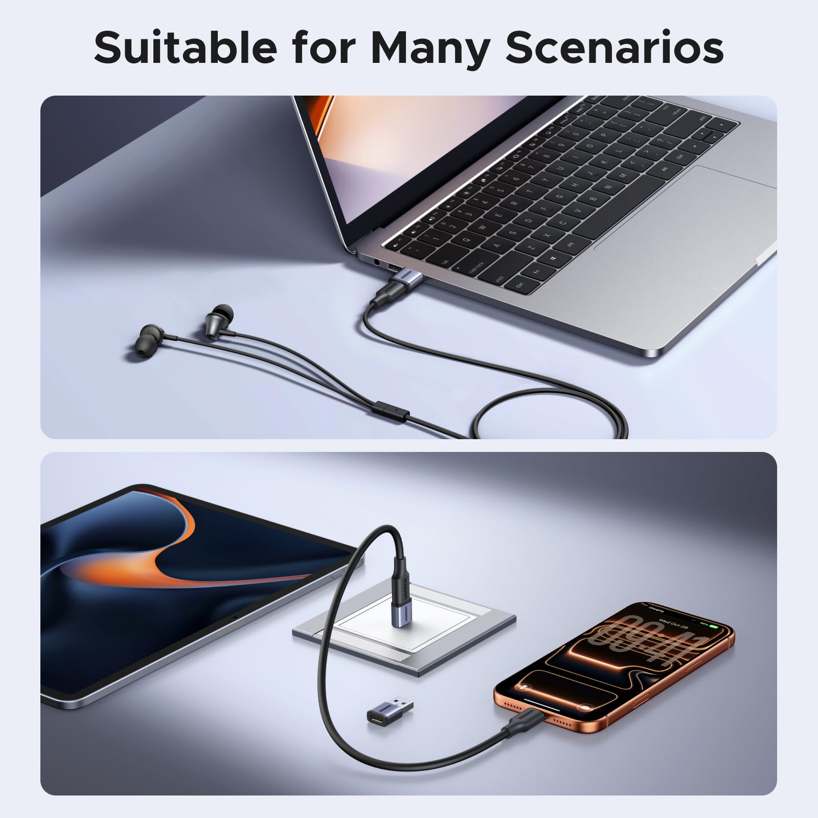 UGREEN Adapter USB-C (5 szt.), 10 Gb/s USB-C żeński na USB-A męski aluminiowy adapter kompatybilny z urządzeniami iPhone 17/16/15, iPad, Galaxy S/Note, laptopami, CarPlay itp.