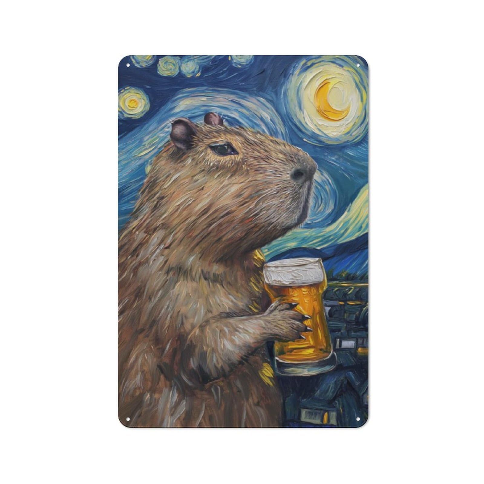 Junmoney Capybara Drinking Beer Retro Metal Sign 30X20cm For Bar Or Restaurant, For Kitchen And Home Bar Decor, For Home Office And Studio Walls