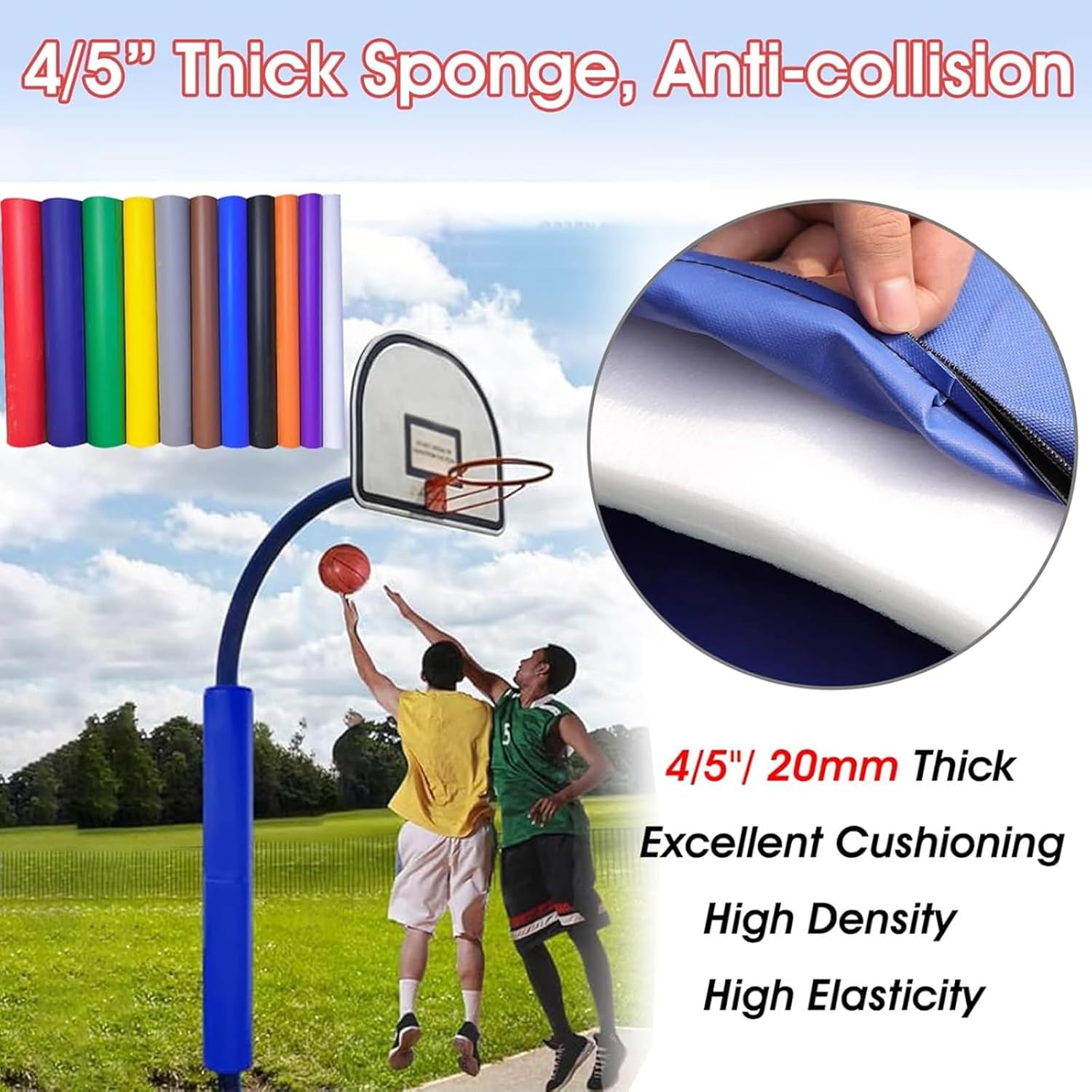 Basketball Pole Pad,Wrap Around Pole & Post Padding,6ft Tall Weatherproof Protective Padding for 2" - 16" Diameter Poles, Basement Garage Playground Poles Protector Black 15in
