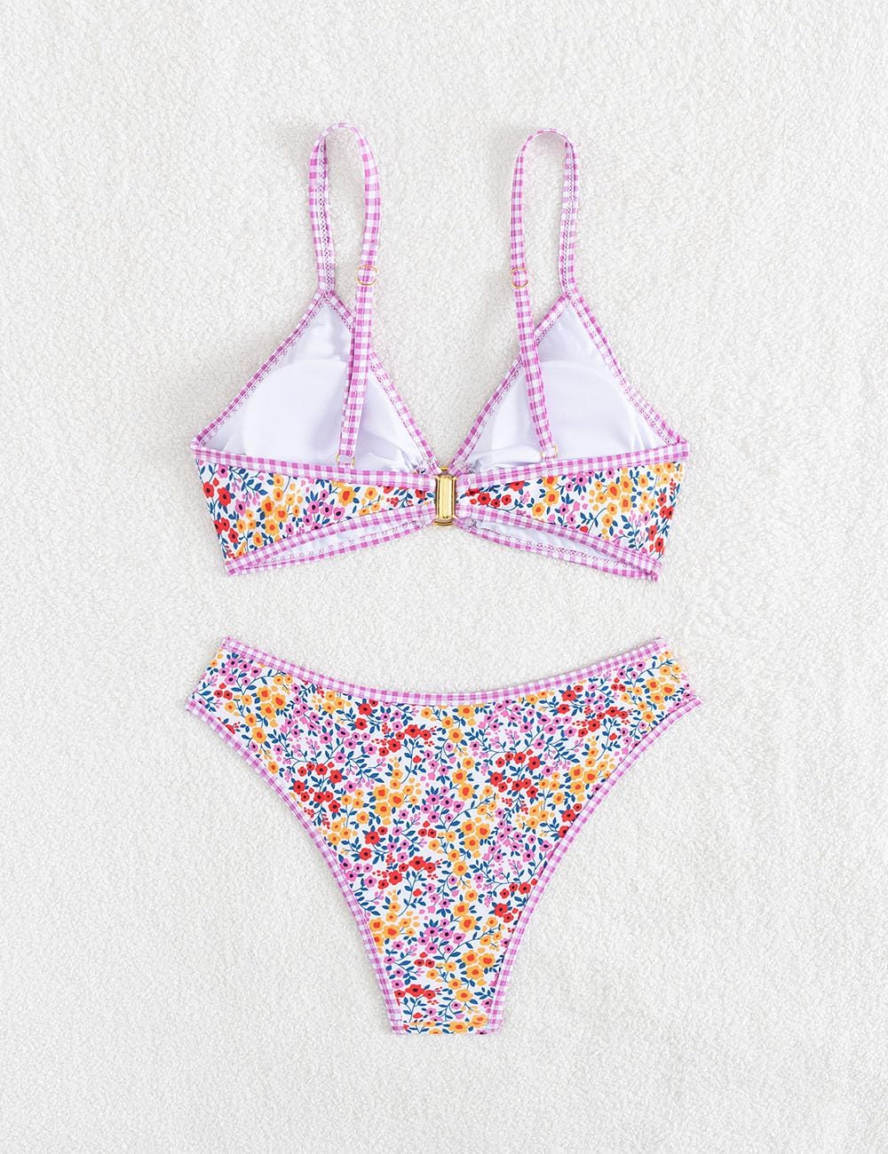 Tainehs Women's Two Piece Bikini Sets O Ring Front Top Ditsy Floral Triangle Swimsuits Cheeky Bathing Suit - Image 5