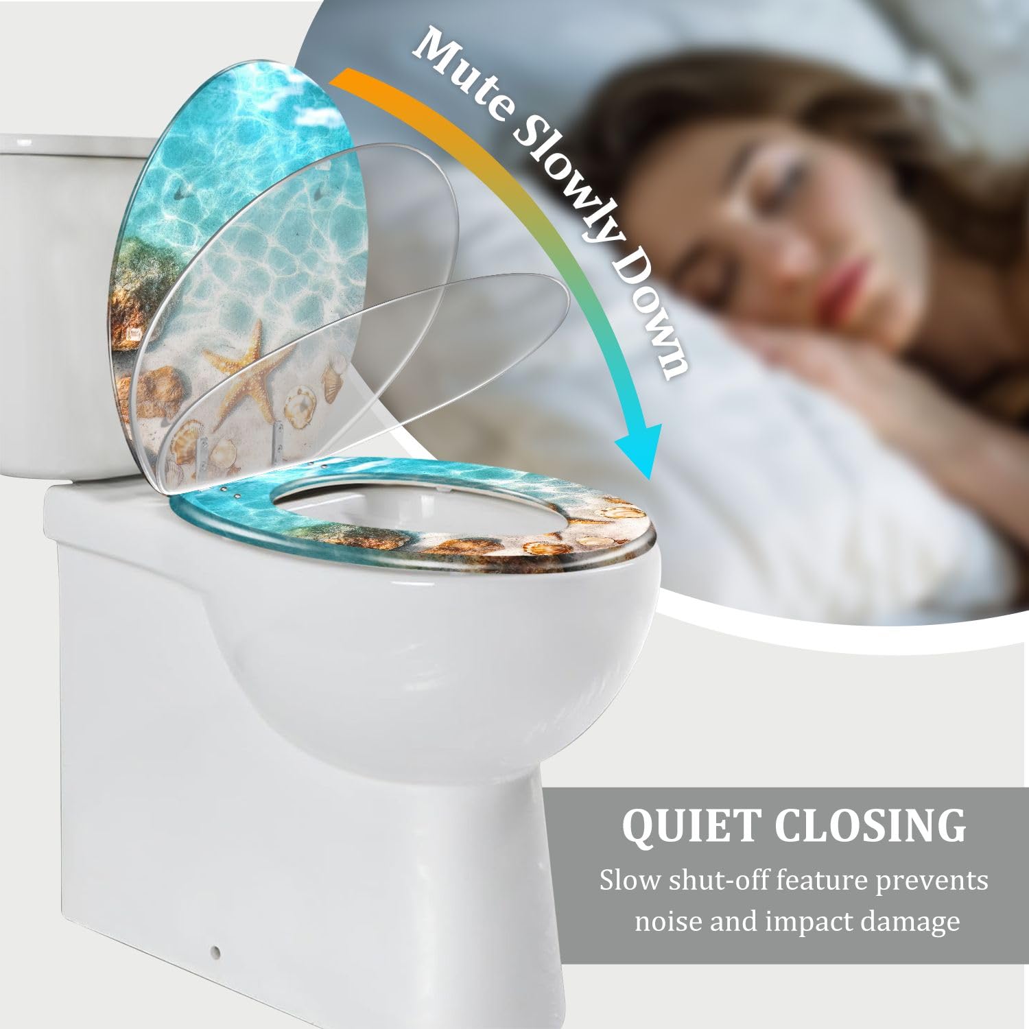 Asiento de inodoro decorativo alargado BeachVibe para el baño de verano