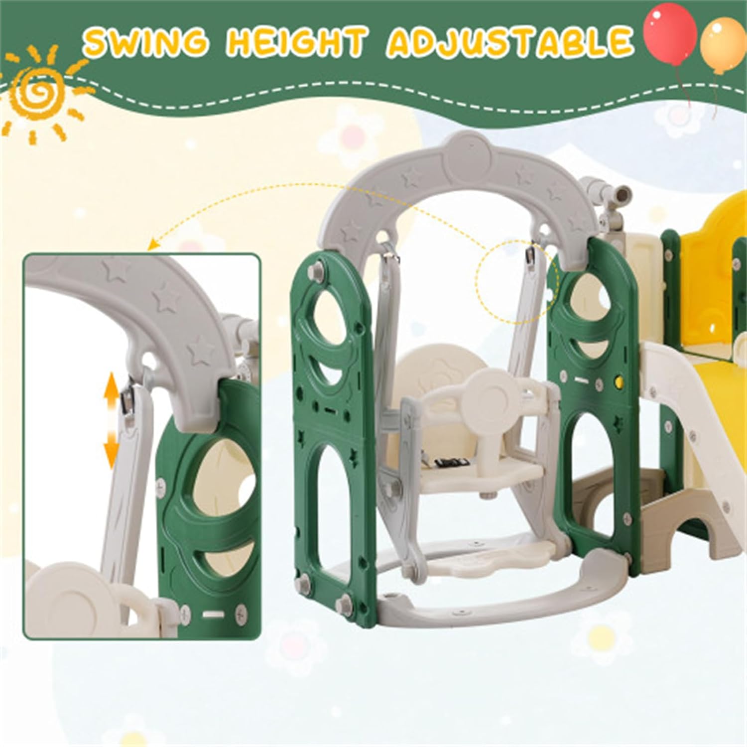 Yellow 8 in 1 Children Slide and Swing Set, Children's Playground, Climbing Slide Toy Set with Basketball Stand, Independent Combination for Children, Indoor and Outdoor use