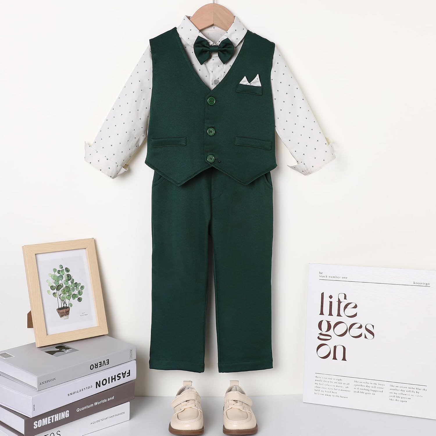 Toddler Boy Suit 12M-7T Boys Wedding Formal Outfits Long Sleeves Shirt+Bowtie+Vest+Suspender Pants Baby Clothes Sets