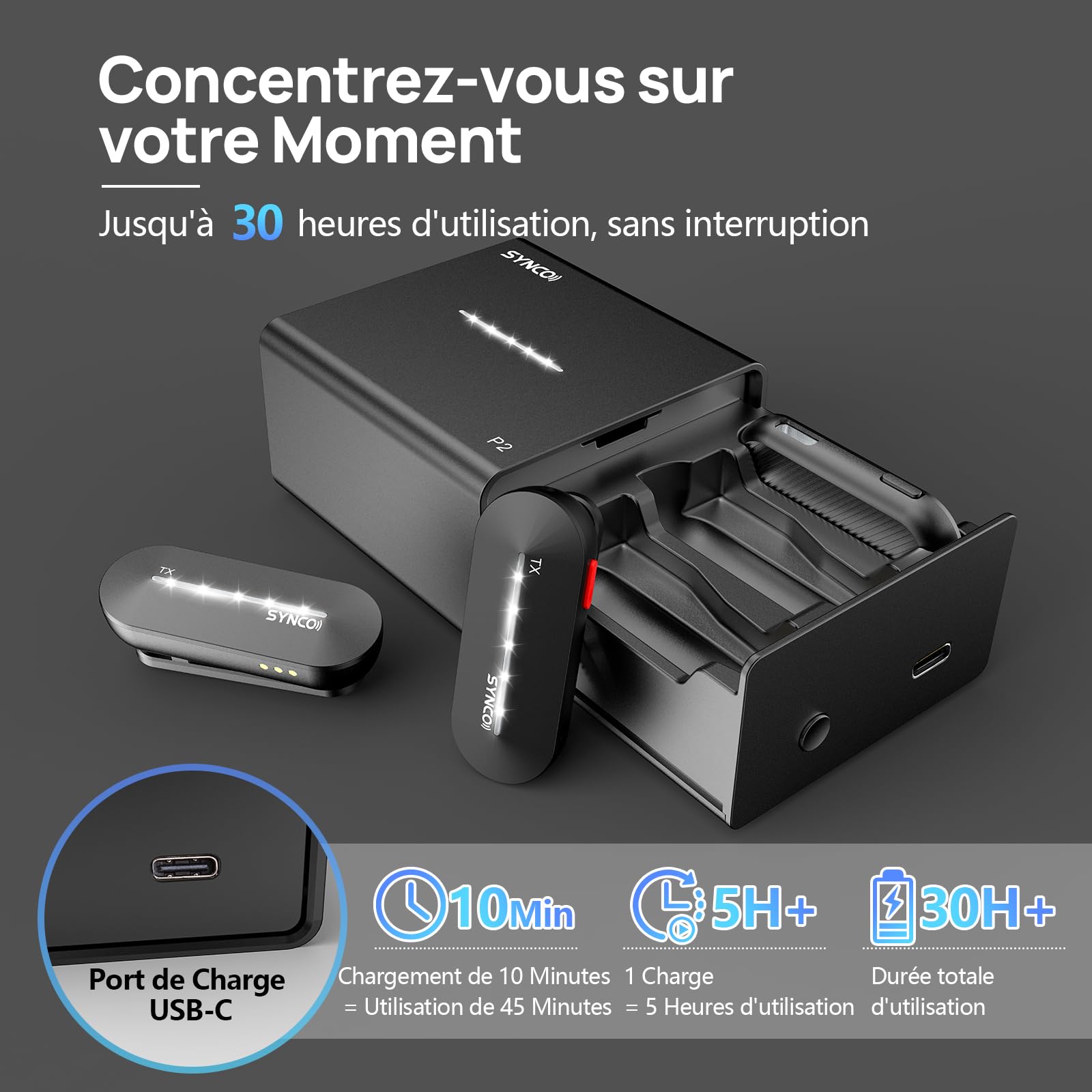 SYNCO Micro Cravate sans Fil pour iPhone 17/16/15/Samsung, P2ST Microphone Lavalier avec Étui de Chargement USB C, Mini Micro pour Tiktok, Youtube, Streaming, Vlog