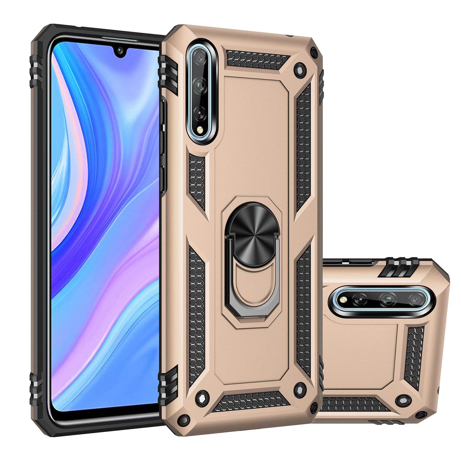 MOONCASE Y8p Case, Hybrid 2 in 1 Case PC + TPU Rugged Armor with Kickstand Shockproof Protective Cover for Huawei Y8p 6.3" -Golden