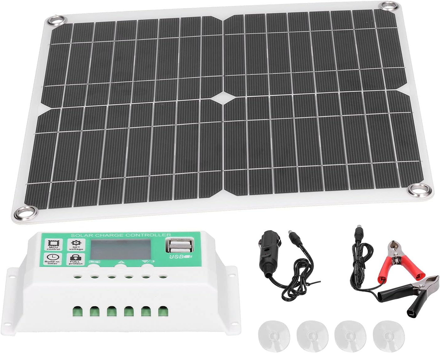 Portable Panel Charger with 30A Solar Charge Controller, Dual USB Ports, High Conversion Rate, Ideal for Car RV Charging and Outdoor Adventures