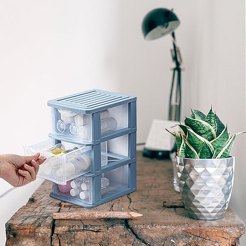 Miniatura 8 de DOITOOL Organizador de escritorio de plástico de 3 niveles, cajones de almacenamiento de maquillaje, organizador de papelería, organizador de