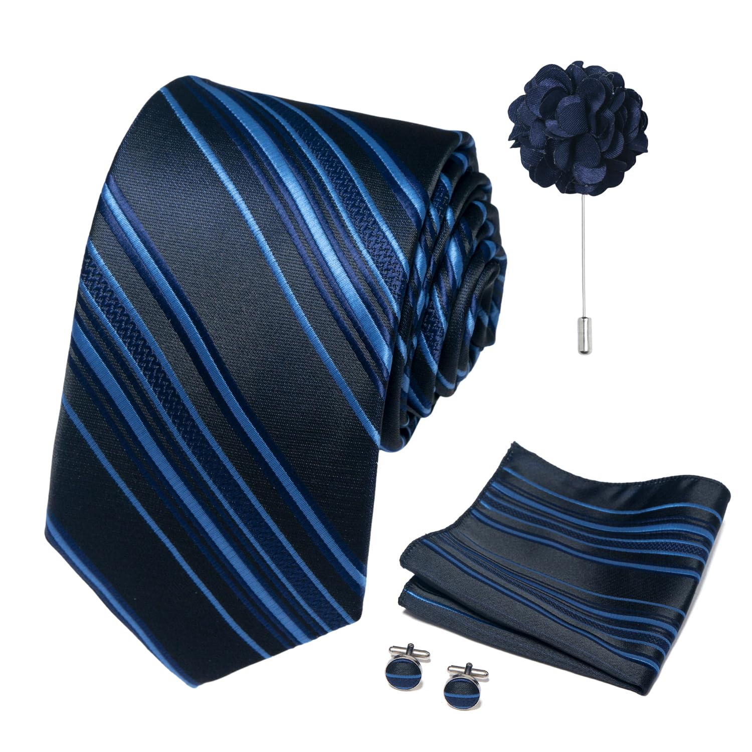 joy alice 70 Colors Ties Set Men Mixed Color Necktie Handkerchief Cufflinks Brooch 3.15 Formal