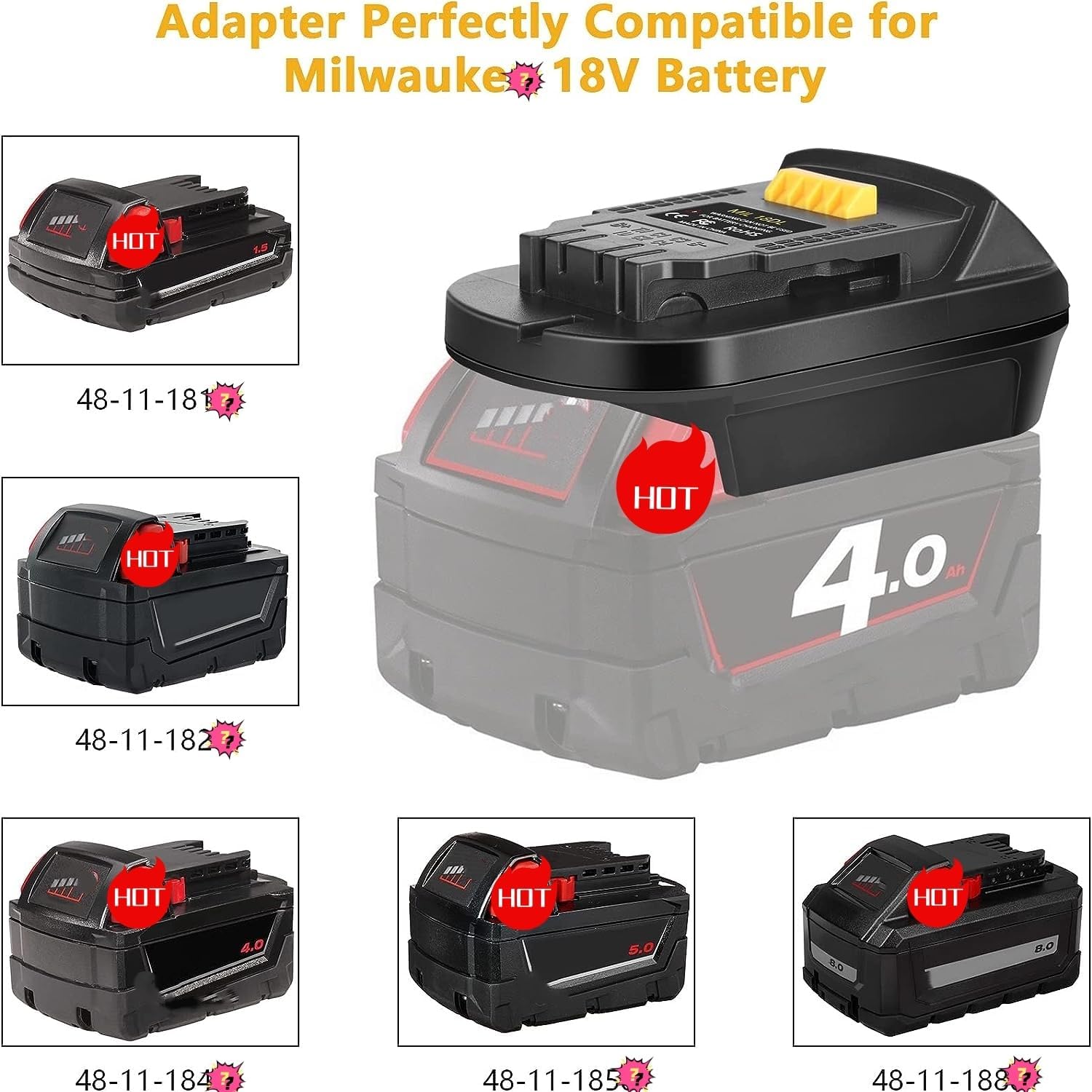 for Milwaukee 18V Battery Adapter Use for Dewalt 20V Power Tools,MIL18DL Converter for Dewalt Tool to for Milwaukee M18 18V Battery,Replace for DCB200 (Adapter Only)