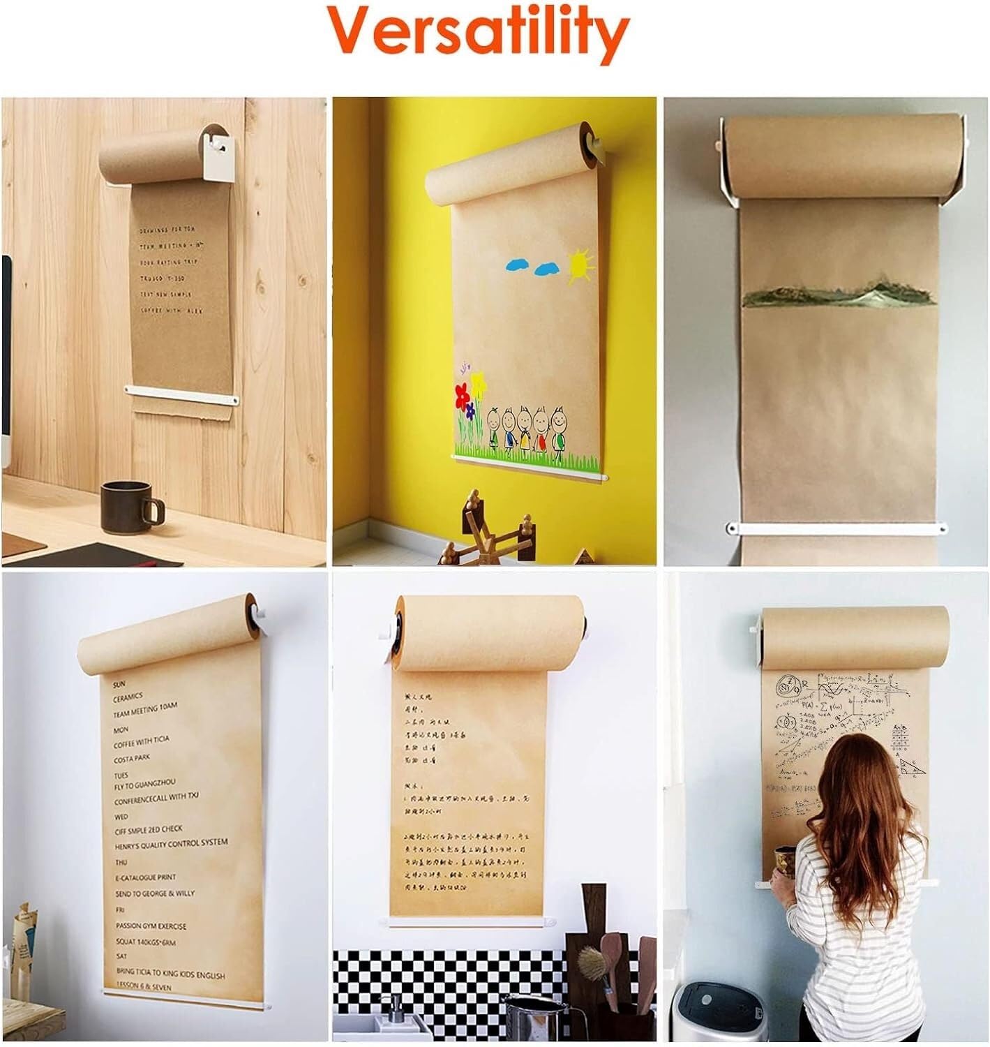 Stojak na rolki papieru pakowego, montowany na ścianie dozownik karteczek do kuchni / pokoju rzemieślniczego / sklepu - zawiera rolki papieru kraftowego, szerokość 37 cm, szerokość 37 cm, szerokość