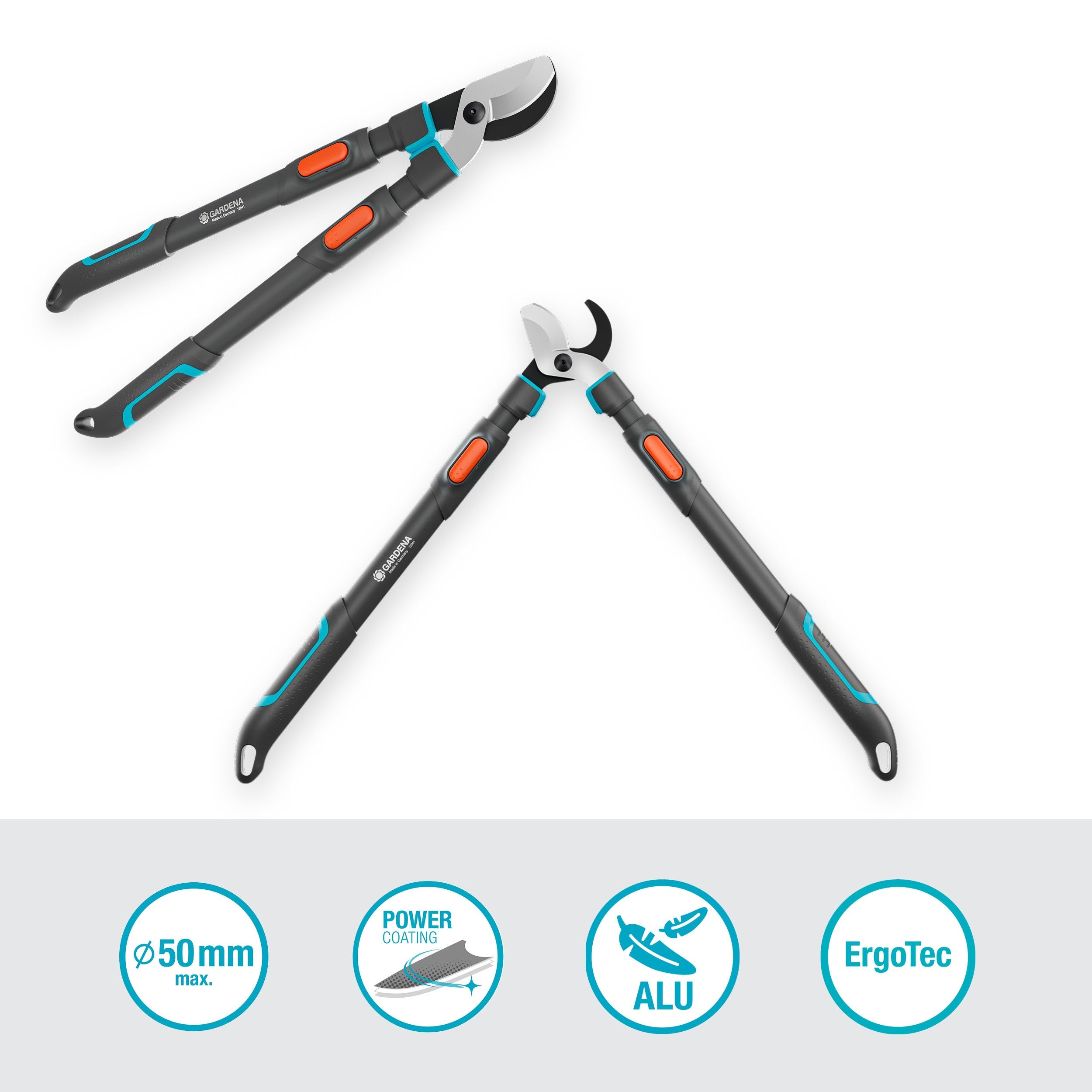 Gardena TeleCut Pro L, cesoie telescopiche per rami per legno fresco fino a 50 mm, estensibili fino a 900 mm, lame rettificate di precisione, PowerCoating per tagli puliti (12041-88)
