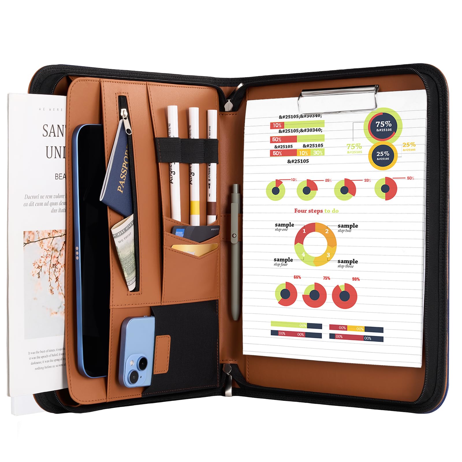 ProCase Portfolio Business Padfolio Folder with Zipper -Tan