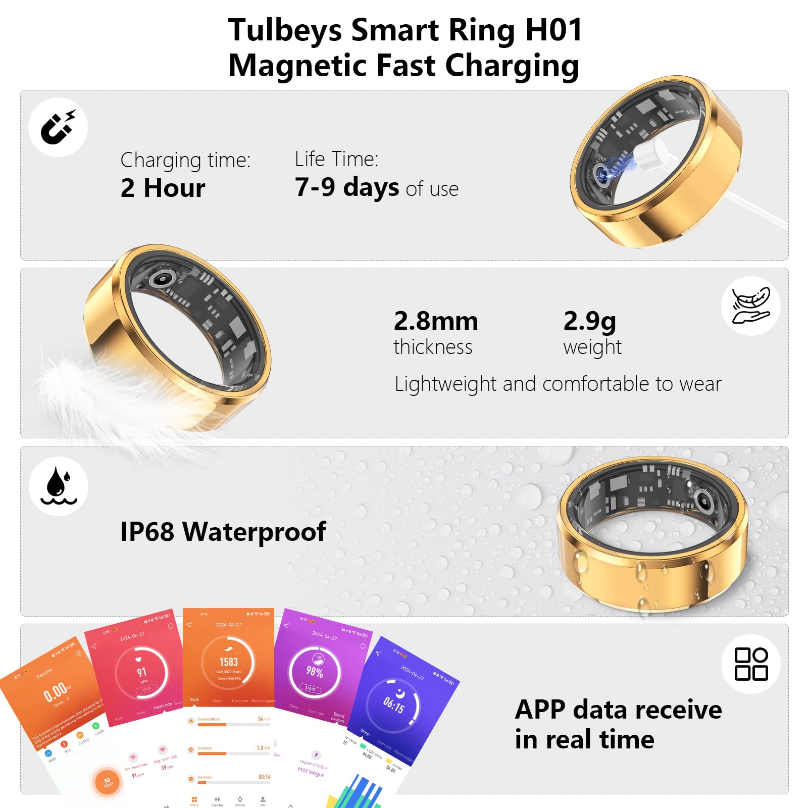 Anillo Inteligente De Salud – Monitorea Sueño, Pasos, Controla Cámara, Resistente Al Agua IP68