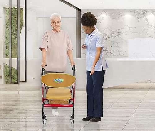 Miniatura 3 de HEALTHLINE Andador con ruedas resistente con asiento, andador plegable de aluminio extra ancho de 450 libras con cesta ancha y asiento acolchado,