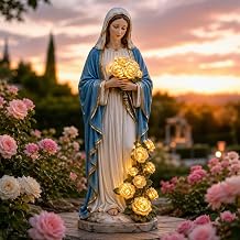 Virgin Mary Garden Light, Solar Outdoor Mary Garden Statue with LED Glowing Roses Blessed Mother Garden Statue Light for Catholic Christian Yard Decor, Memorial Gift for Women Mom Grandma Mother