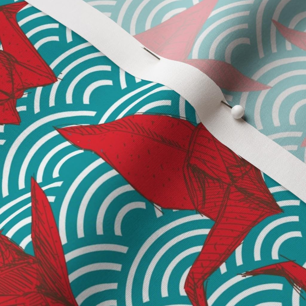 Spoonflower Fabric - Cranes Origami Scales Waves Sea Ocean Abstract Geometric Japanese Printed on Cotton Poplin Fabric by The Yard - Sewing Shirting Quilting Dresses Apparel Crafts