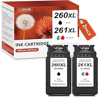 Higher Yield PG-260XL and CL-261XL Replacement for Canon 260 and 261 Ink Cartridges for Canon TS5300 TS5320 TS6400 TS6420 TS6420a TR7020 TR7020a TR7022 All-in-One Wireless Printer
