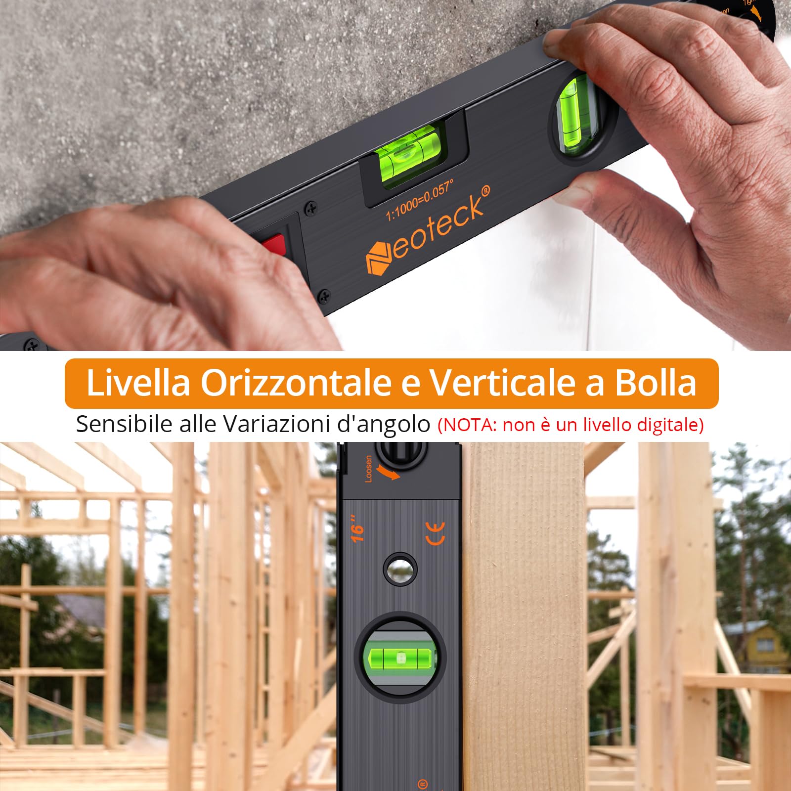 Neoteck 400mm Angle Finder Digitale 0~225° Inclinometro Digitale LCD Retroilluminato + Goniometro Inclinometro Digitale con Display a LED Angle Finder Digitale Ricaricabile Inclinometro Goniometro