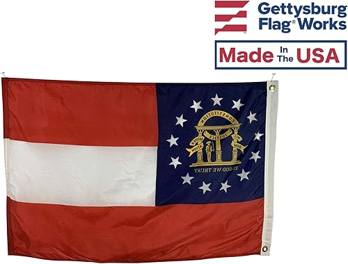 Miniatura 3 de Bandera del estado de Georgia de 6 x 10 pies, nailon para todo tipo de clima y costuras reforzadas para el extremo de la mosca, fabricado en Estados