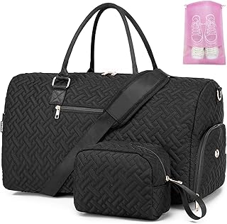 Travel Duffle Bag for Women Weekend, Hospital Bags with Toiletry Bag, Weekender Bags with Shoe Compartment, Carry On Overnight Holdall Bag for Women, Gym Bag with Wet Pocket Black
