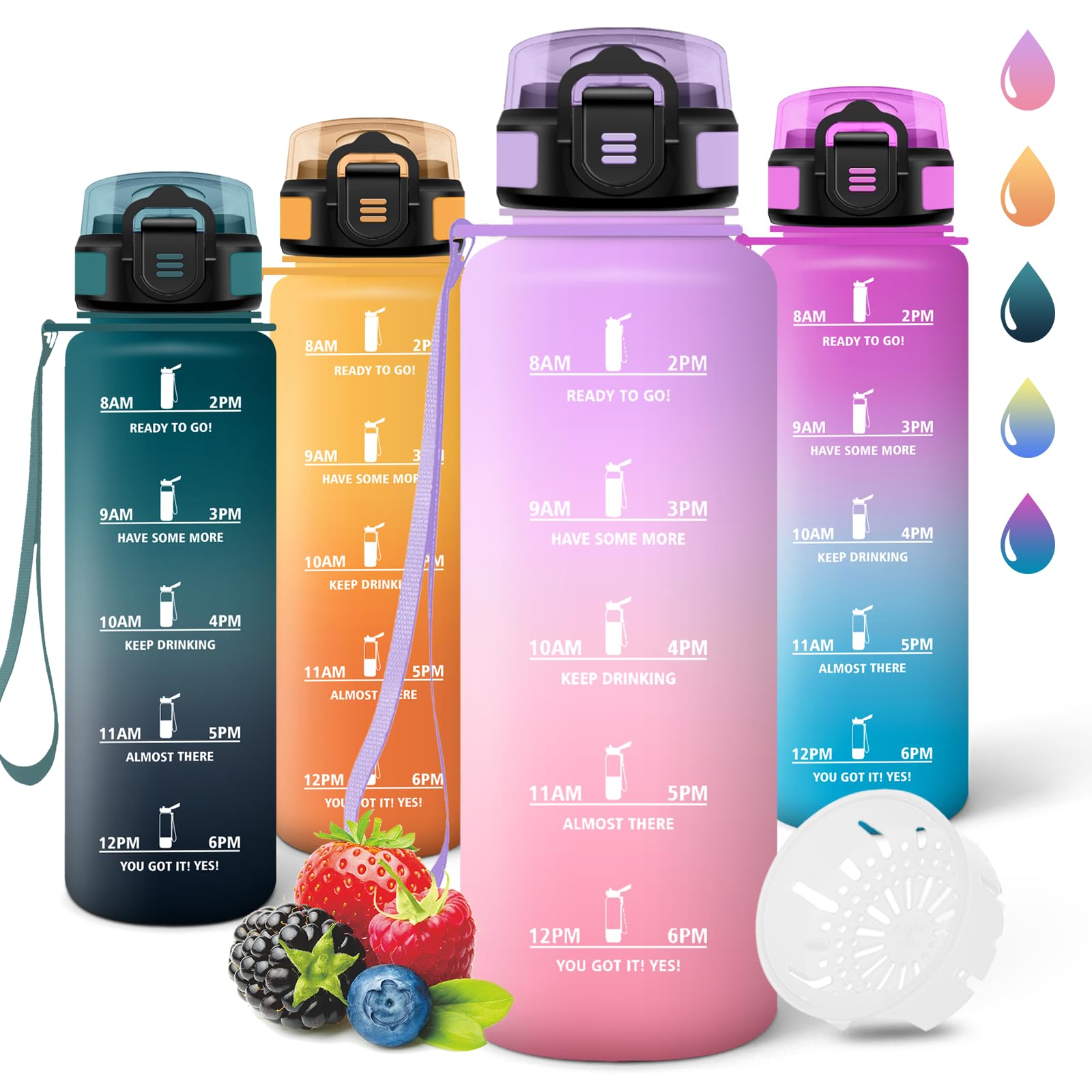 Motswedi Borraccia 1,5 litri, Riutilizzabile, Borraccia Motivazionale, a Prova di Perdite, Bottiglia Acqua, Senza BPA, Borracce, per Sport, Palestra, Ufficio, Ciclismo, Viola chiaro&Rosa