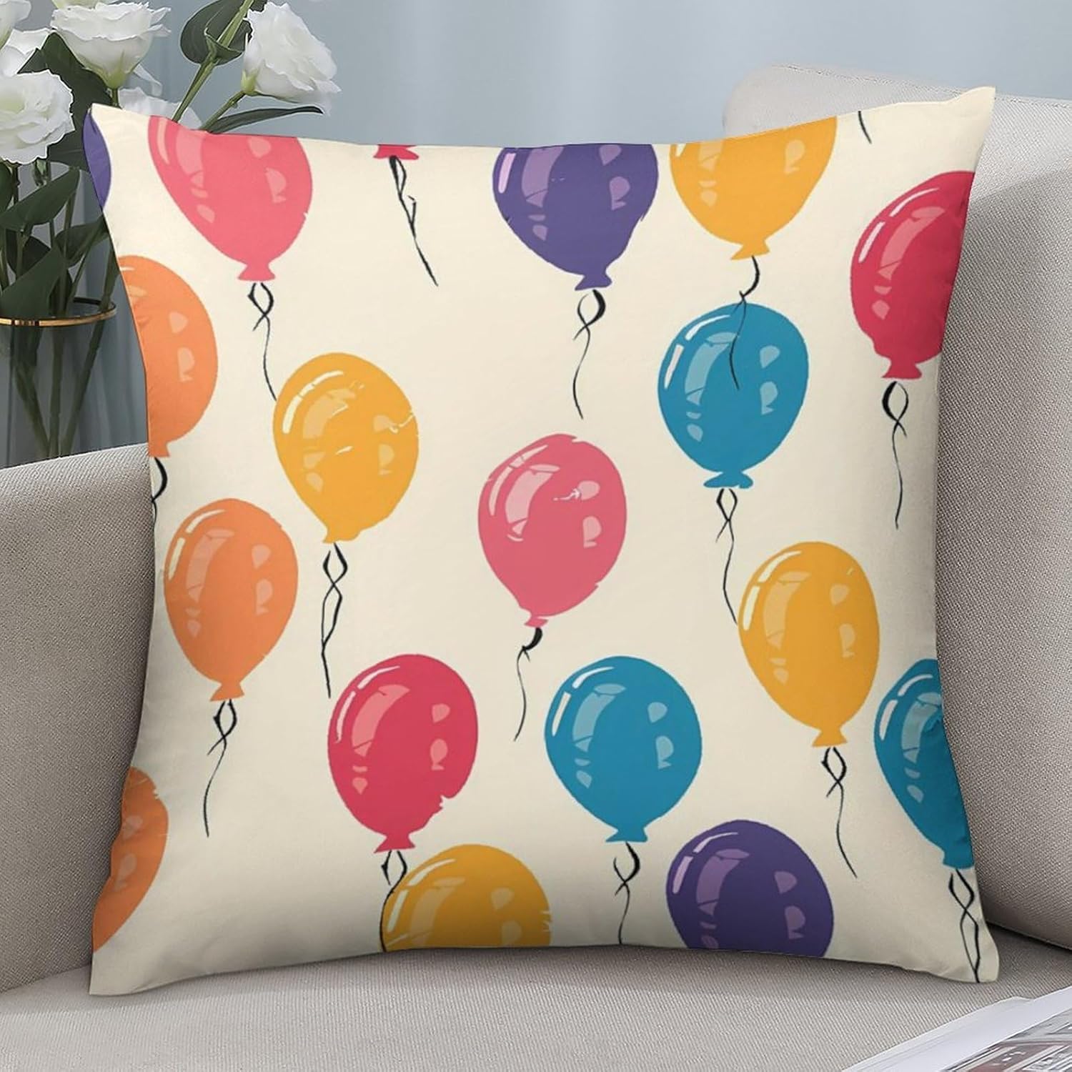 Colorful Balloons Printed Throw Pillow Case 4 Pcs Soft Pillowcases Pillows Covers Sofa Bed Decor 12/14/16/17/18/20/22/24/32 Inches