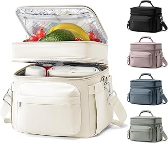 Lunch Box Women Insulated Lunch Bag Men Expandable Waterproof Leakproof Lunch Boxes Large Lunch Tote Cooler Bag for Work with Water Bottle Holder Beige