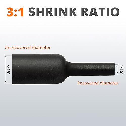 Miniatura 41 de Wirefy Kit de tubos termorretráctiles, 200 piezas, relación 3:1, forro adhesivo, tubo retráctil de alambre, tubo termorretráctil industrial, negro