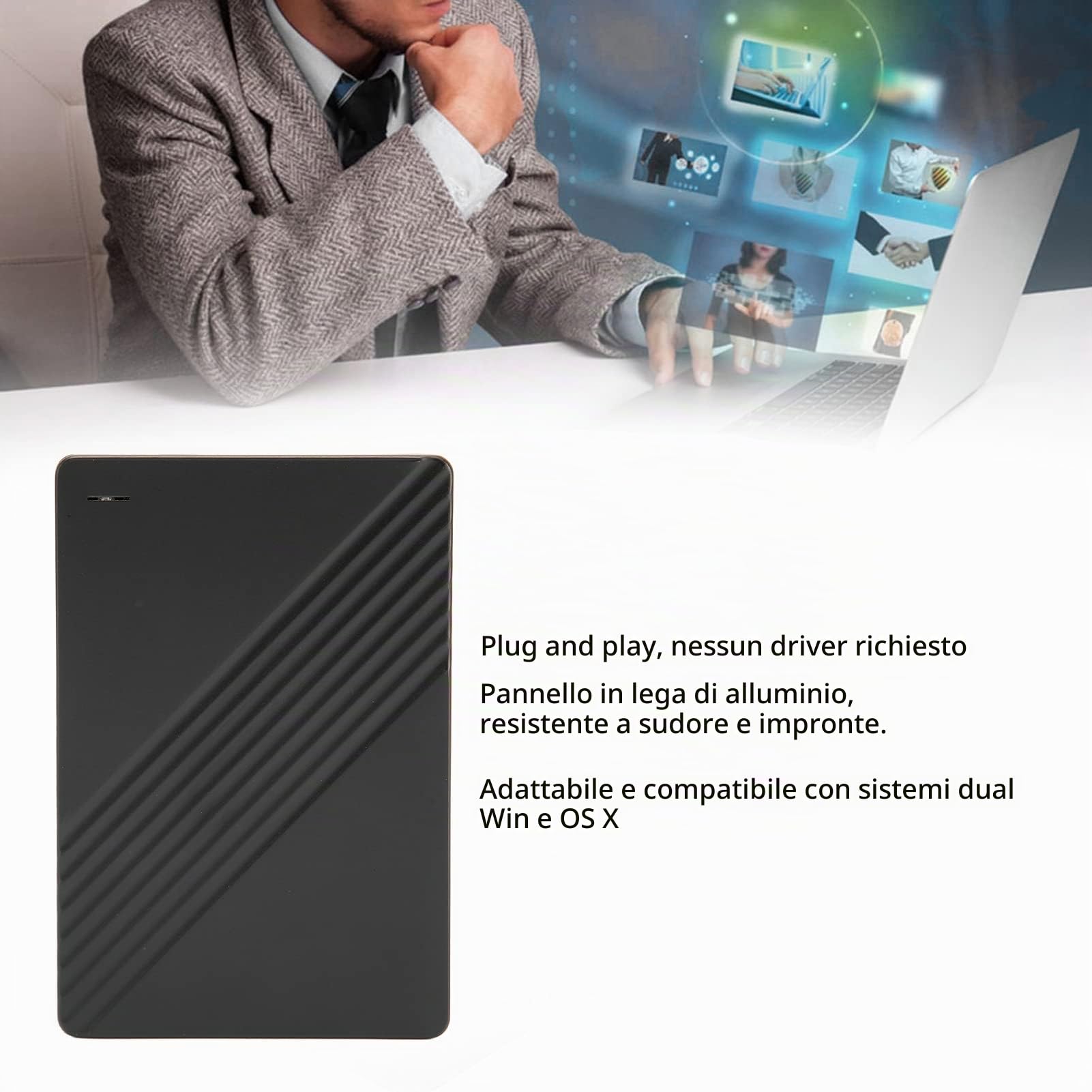 Disco rigido esterno da 2,5 pollici, disco rigido esterno USB 3.0 ultra sottile, HDD portatile compatibile con Win7 Win8 Win10 Vista XP, for OS 8.X e versioni successive. Plug and Play, 5 Gbps (2 TB)