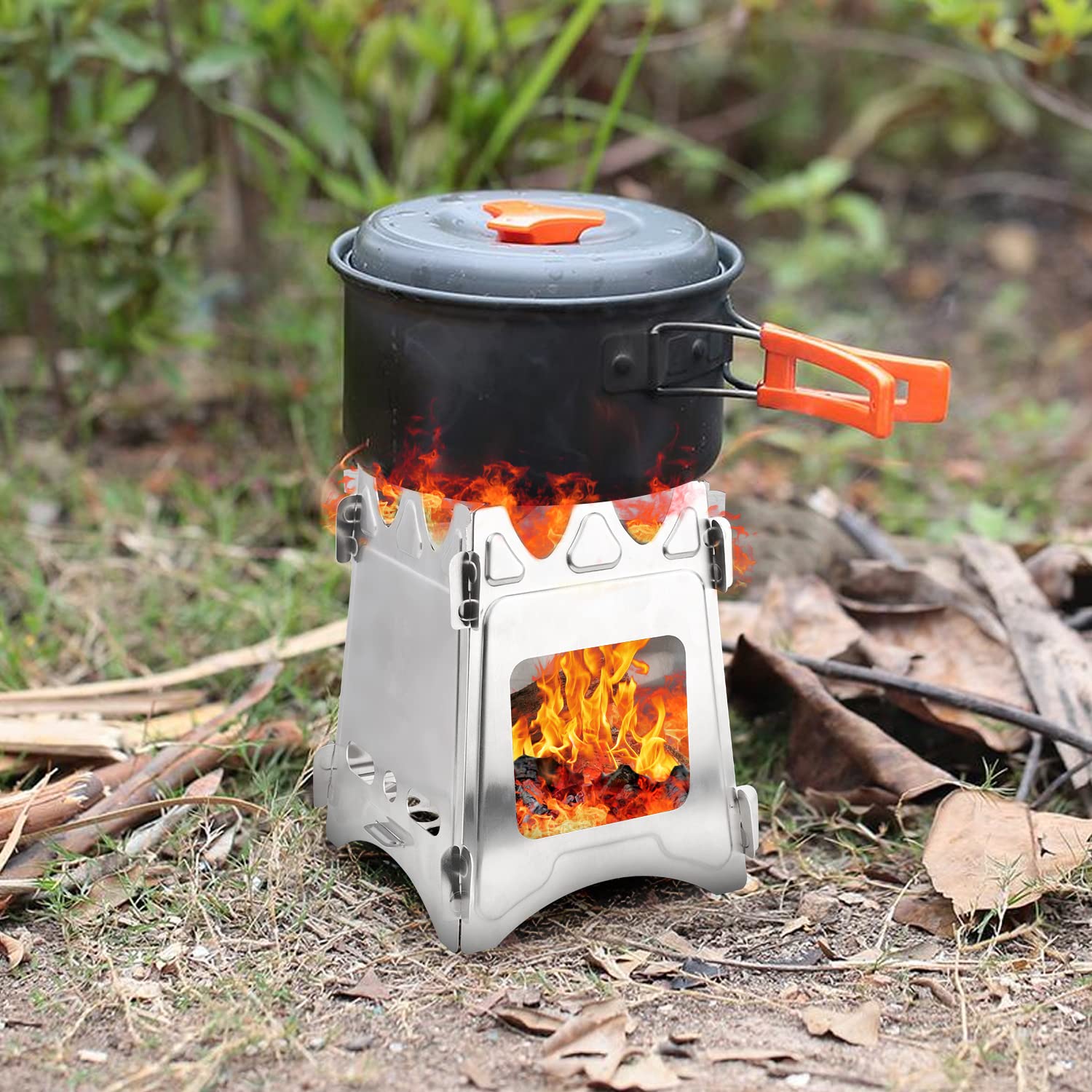Wood Burning Stove Outdoor Portable Camping Multi-Fuels Alcohol Stove  Folding Stainless Steel Stove, Collapsible Lightweight, Perfect for  Survival
