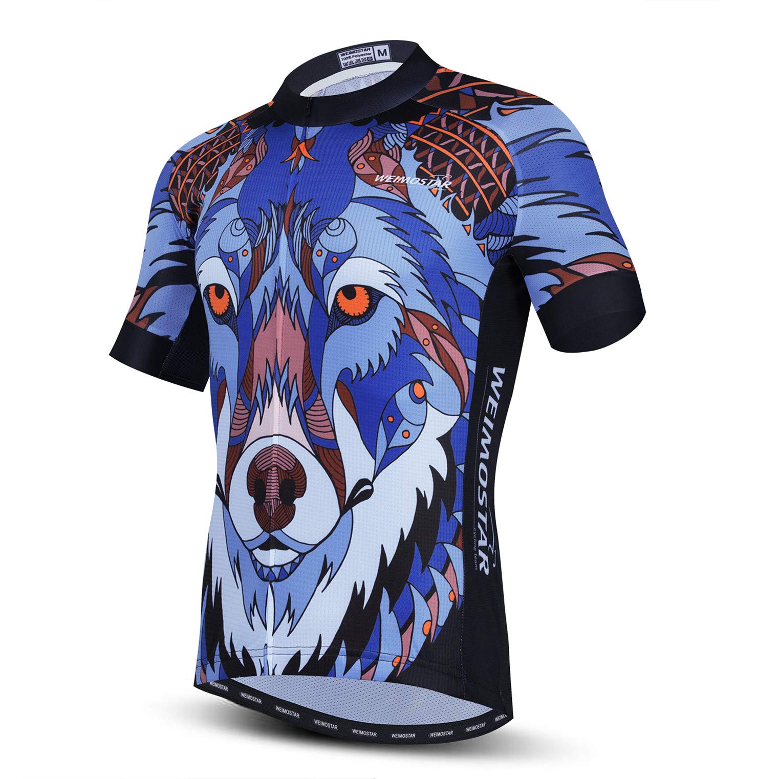 Weimostar Cycling Jersey Mens Mountain Road Bicycle Jersey Blue Wolf L