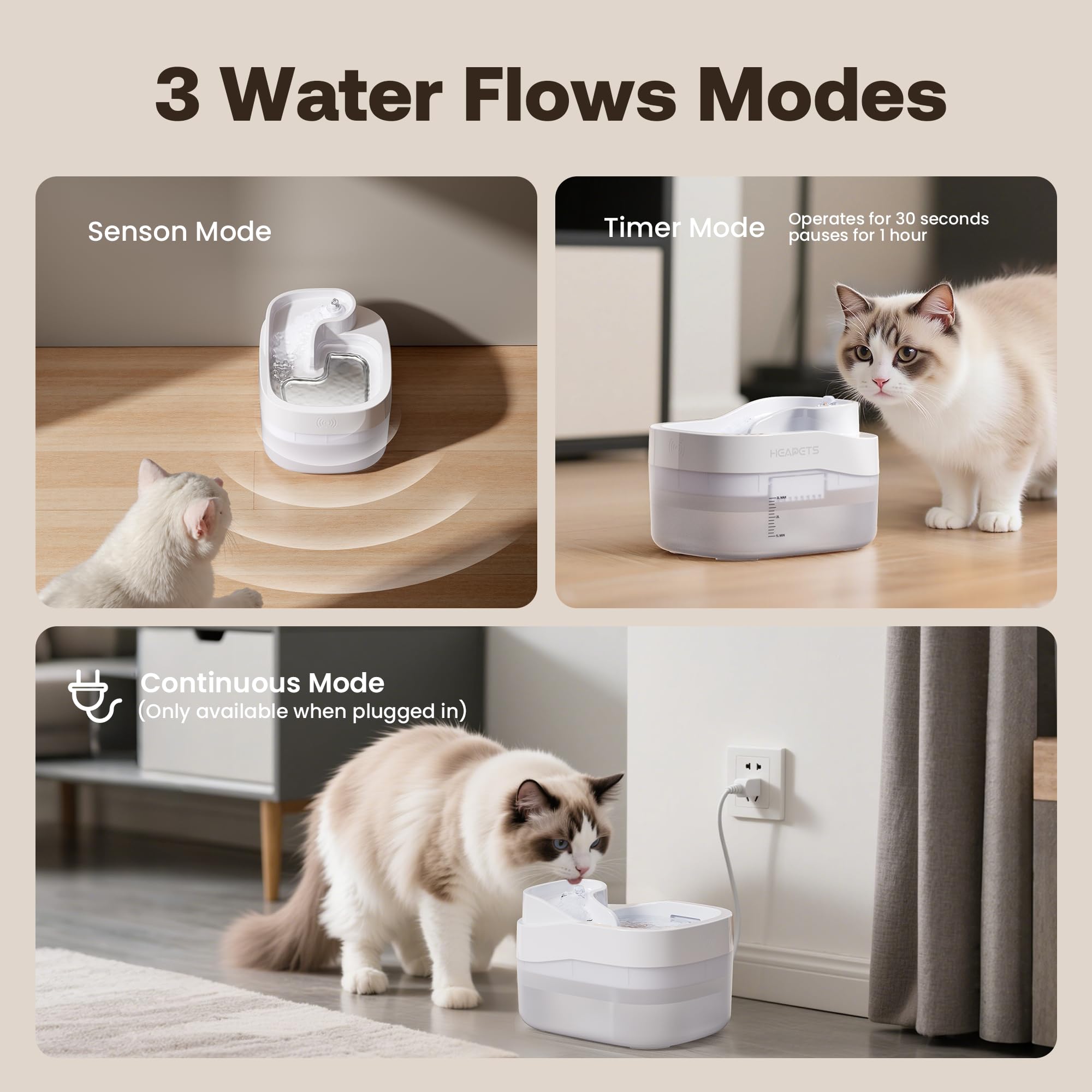 Dockstream - Fuente de agua para gatos, 3L/2,863.3 g, dispensador automático de agua para mascotas, para gatos, perros, beber con filtro de repuesto, bomba silenciosa, bandeja de acero inoxidable y
